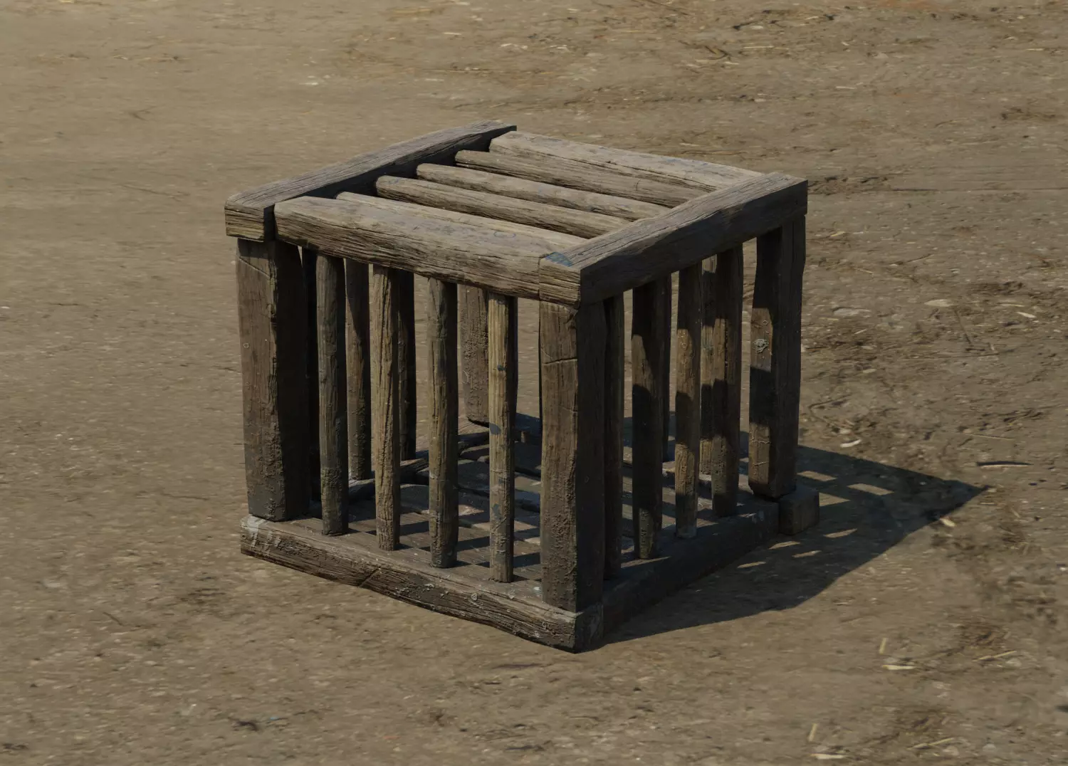 Medieval chicken crate Low-poly 3D model_0