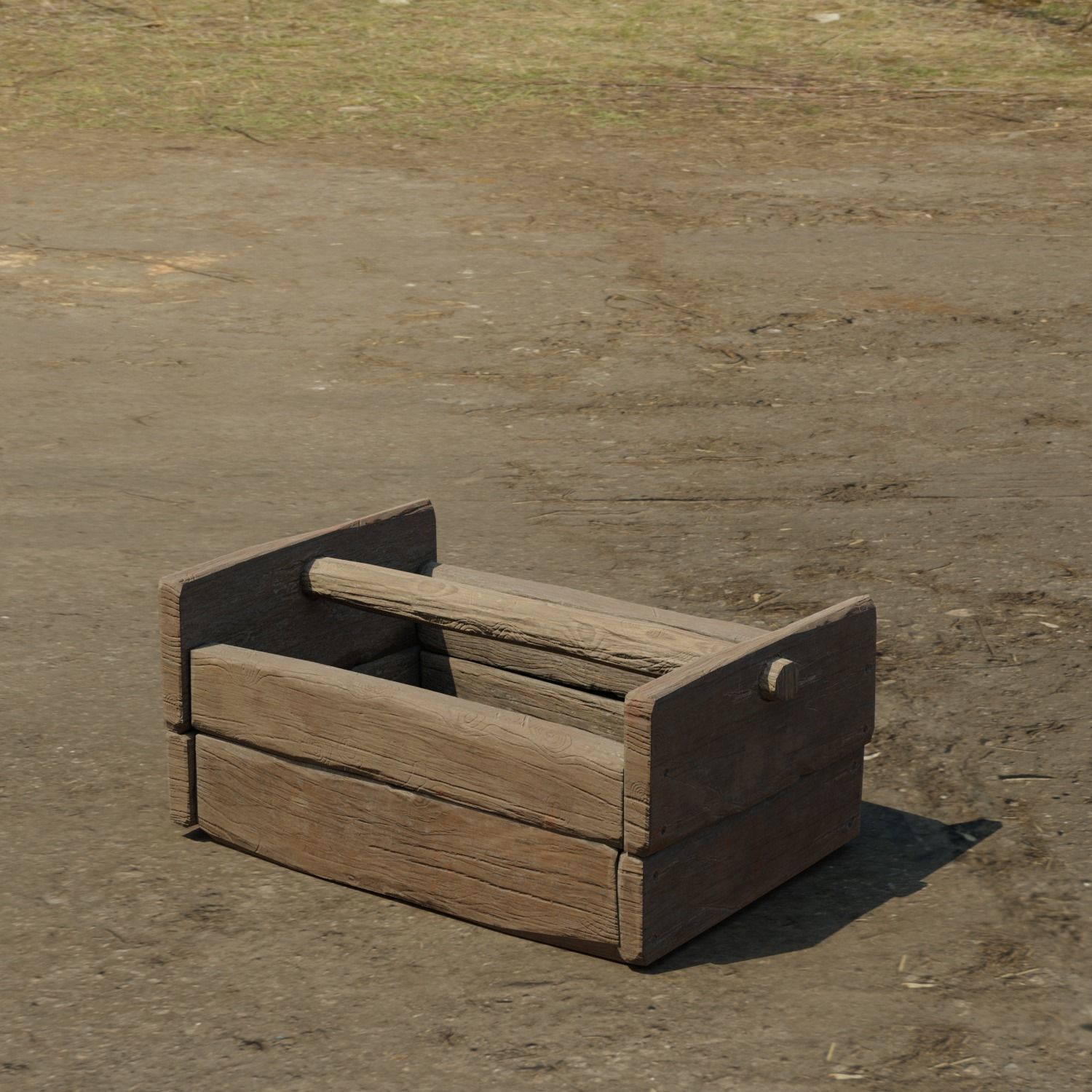 Medieval wooden crate with handle Low-poly 3D model_1