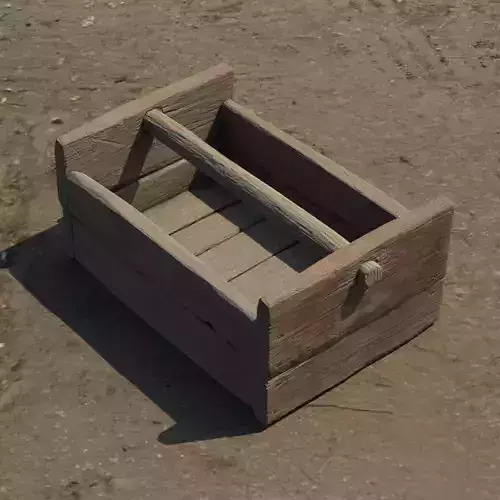 Medieval wooden crate with handle