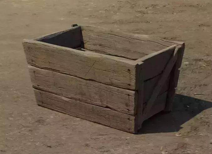 Medieval trapezoid-shaped wooden crate Low-poly 3D model