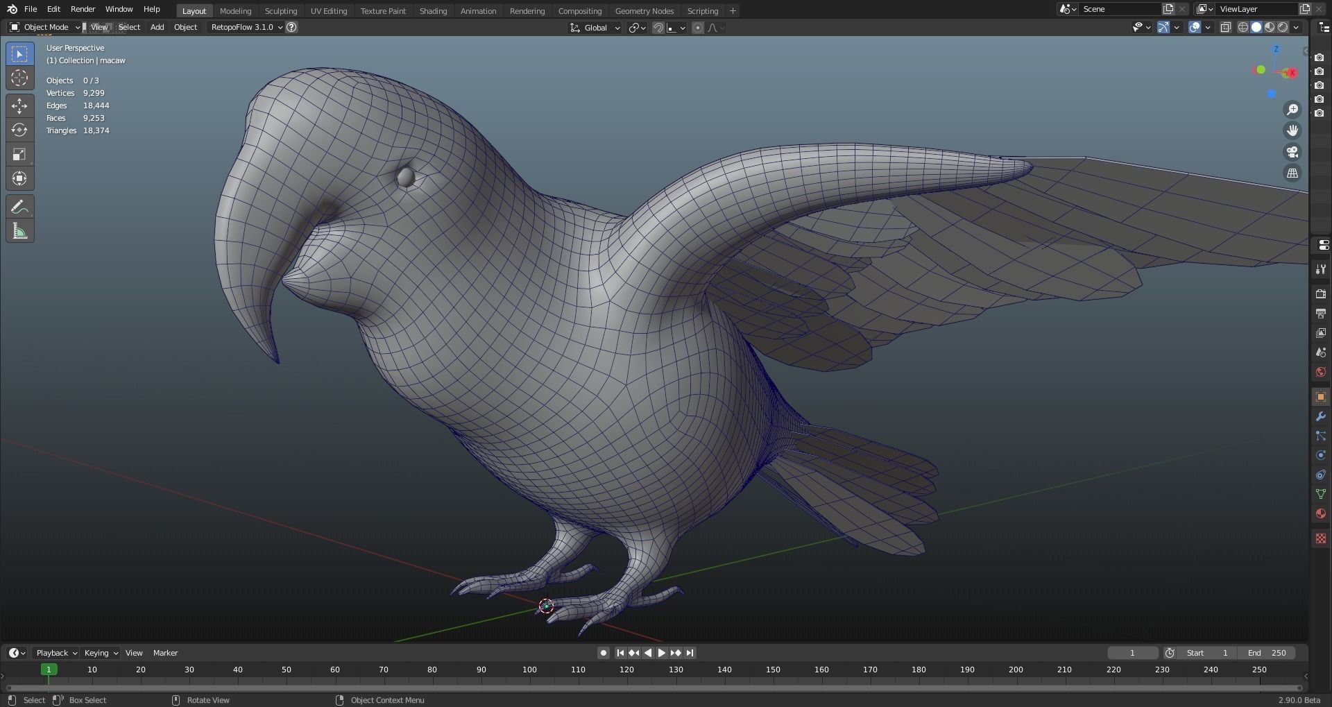 MACAW LOWPOLY parrot with wings spread Low-poly 3D model_6