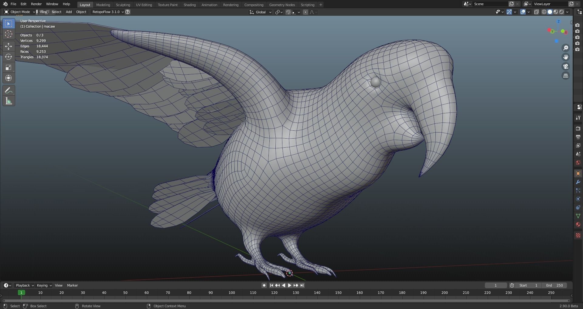 MACAW LOWPOLY parrot with wings spread Low-poly 3D model_3