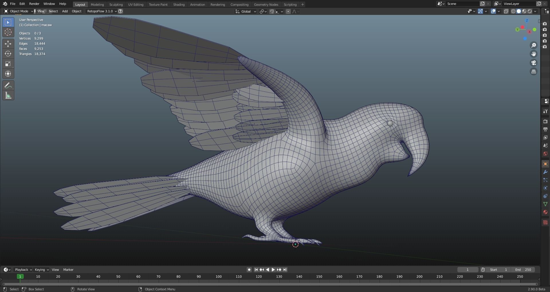 MACAW LOWPOLY parrot with wings spread Low-poly 3D model_27