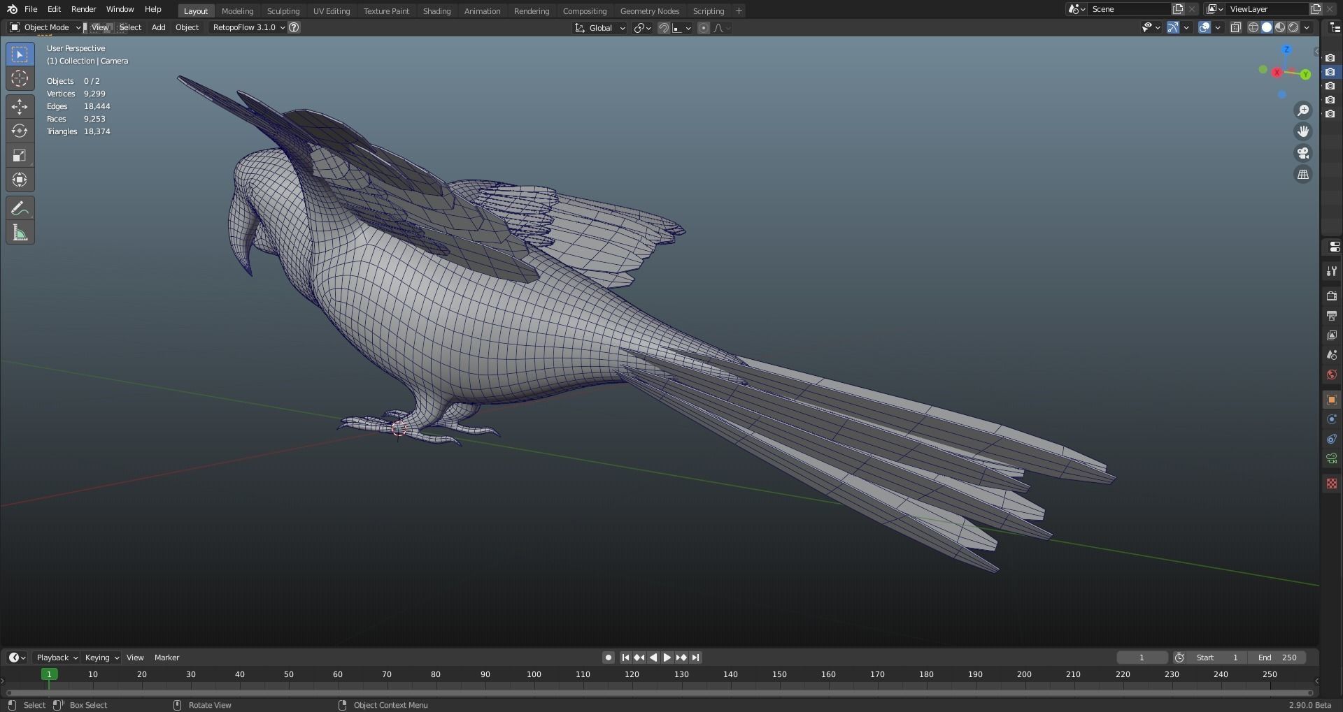 MACAW LOWPOLY parrot with wings spread Low-poly 3D model_14