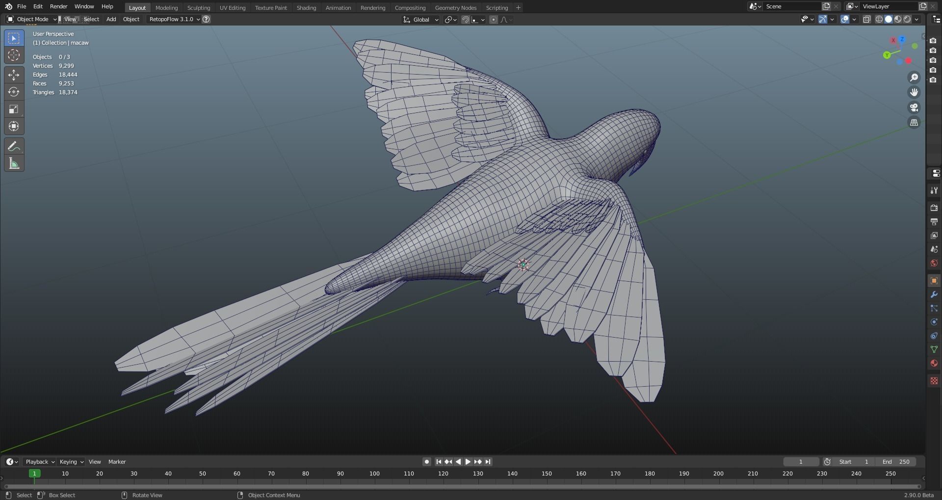MACAW LOWPOLY parrot with wings spread Low-poly 3D model_11