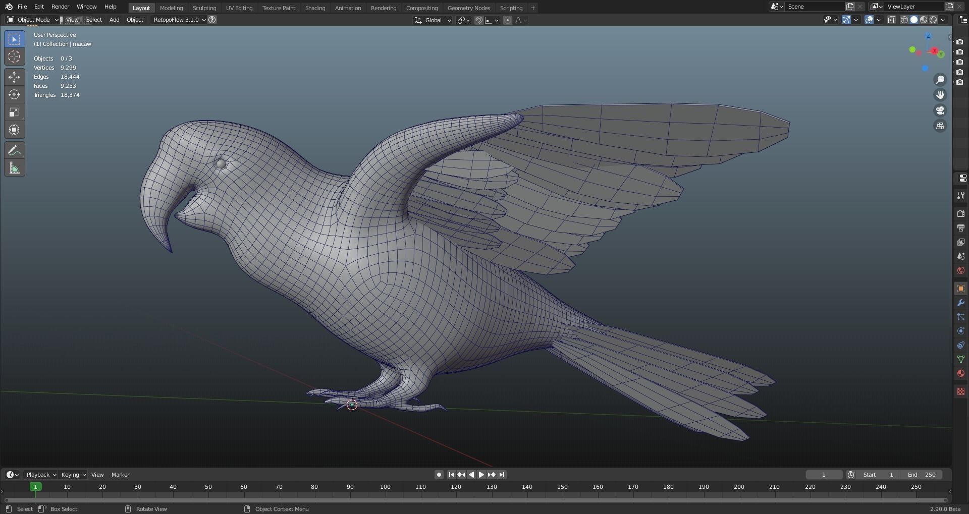 MACAW LOWPOLY parrot with wings spread Low-poly 3D model_19