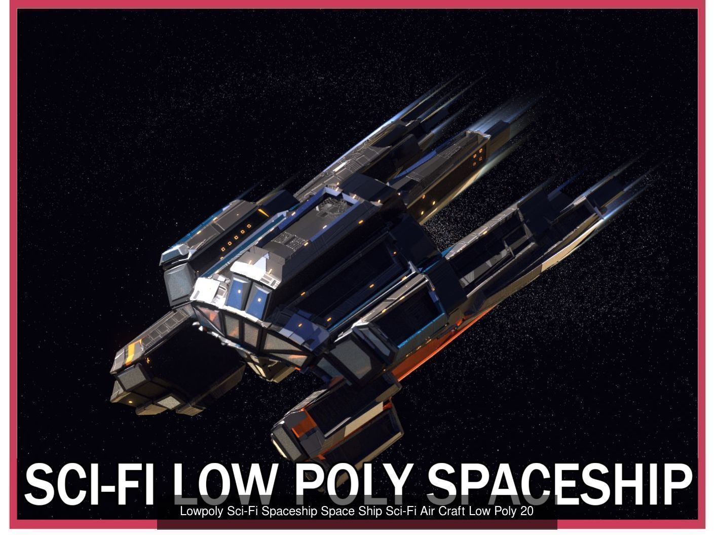 27 Lowpoly Sci-Fi Spaceship Kitbash Bundle Pack Bundle Package 3D Model Collection_11