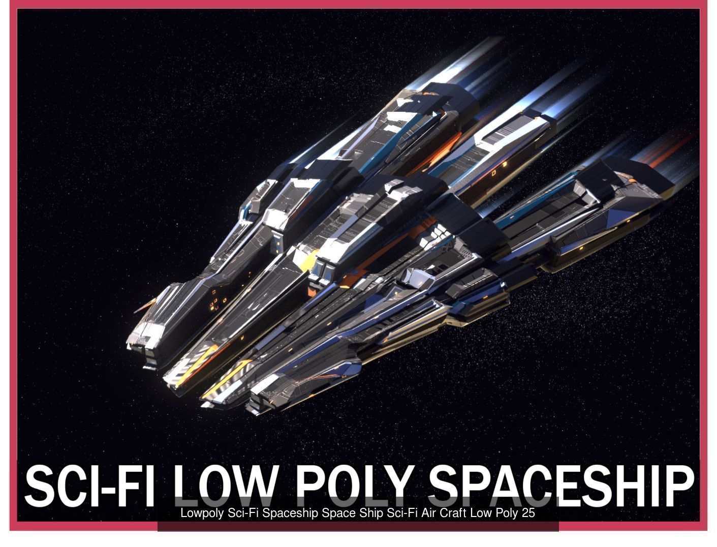 27 Lowpoly Sci-Fi Spaceship Kitbash Bundle Pack Bundle Package 3D Model Collection_6
