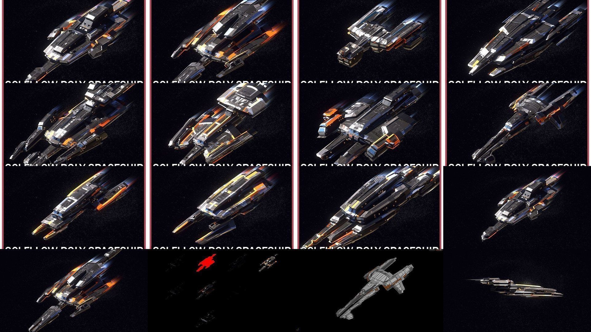 27 Lowpoly Sci-Fi Spaceship Kitbash Bundle Pack Bundle Package 3D Model Collection_3