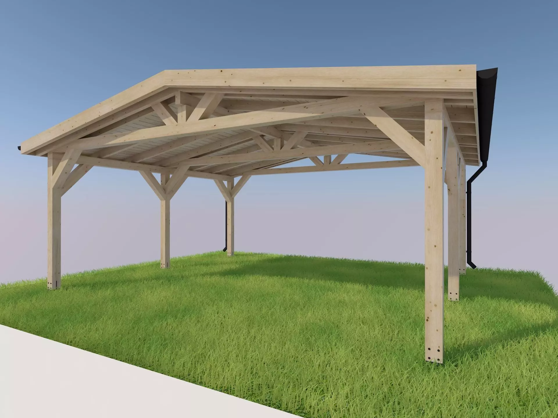 wood carport wiata samochodowa 6x5m 3D model_0