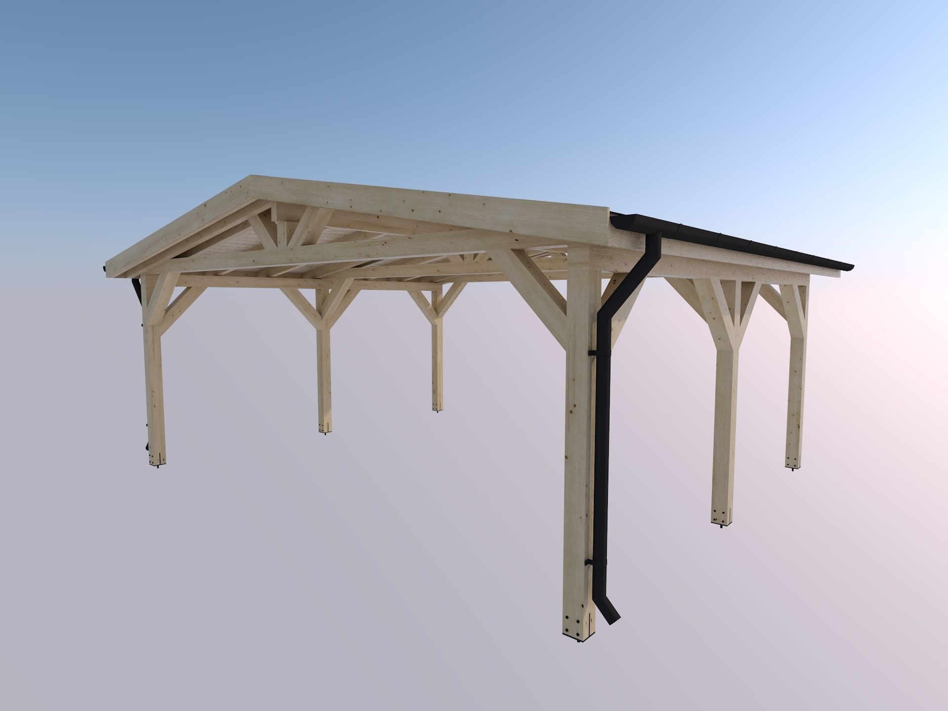 wood carport wiata samochodowa 6x5m 3D model_1