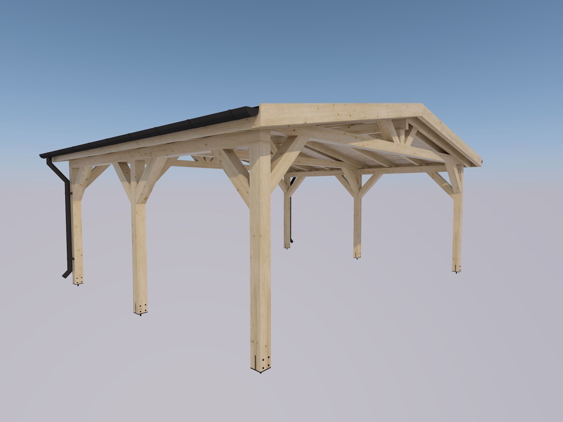 wood carport wiata samochodowa 6x5m 3D model_2