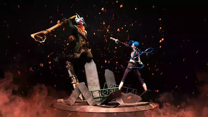 Ekko vs Jinx Arcane Diorama 3D print model