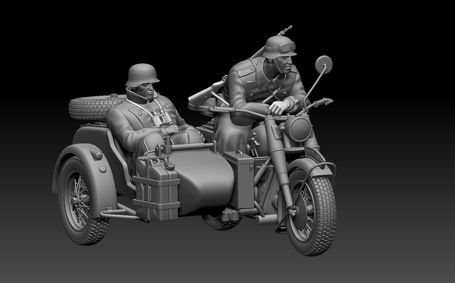 german motorcycle crew ww2 3D print model_24