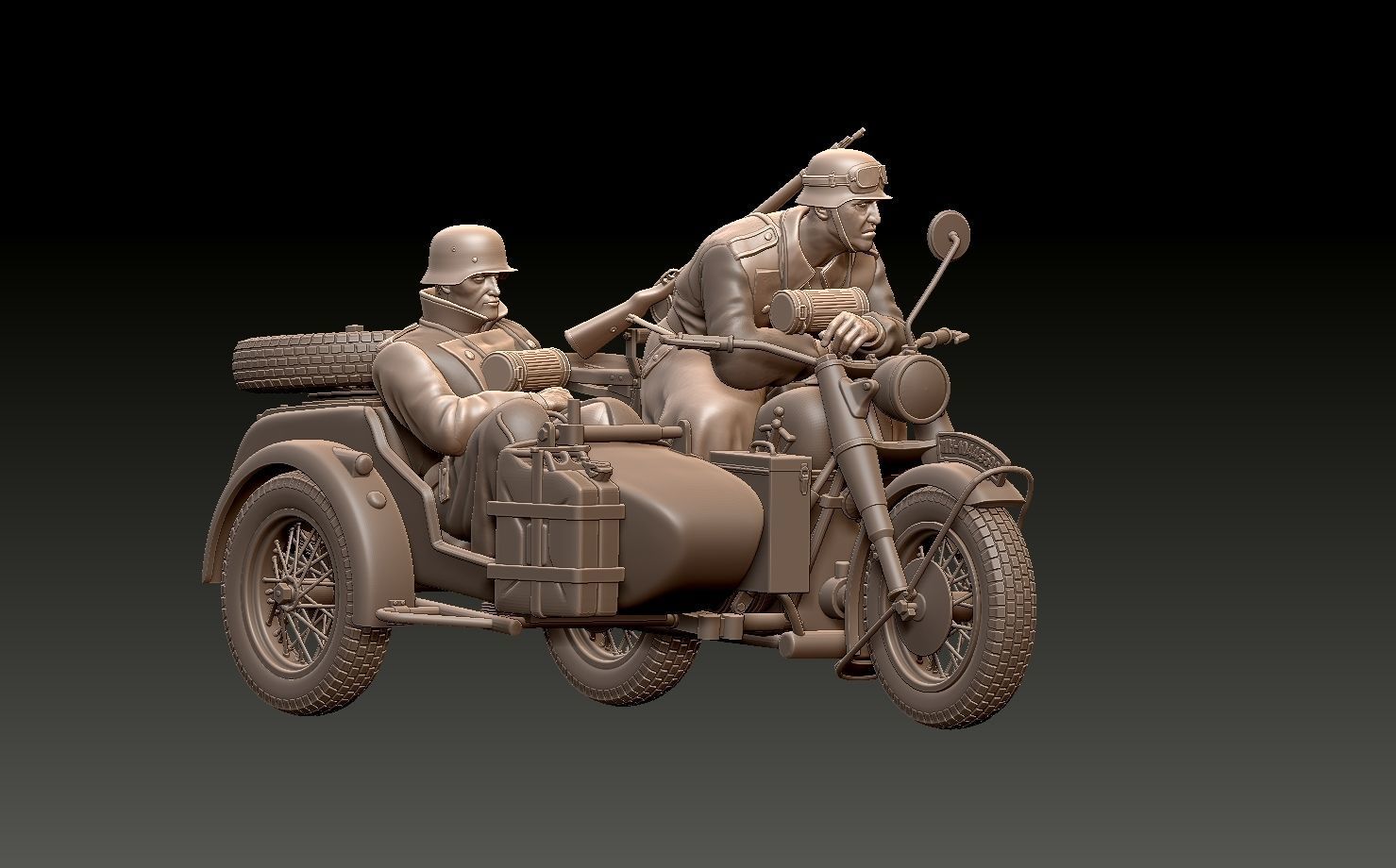german motorcycle crew ww2 3D print model_1