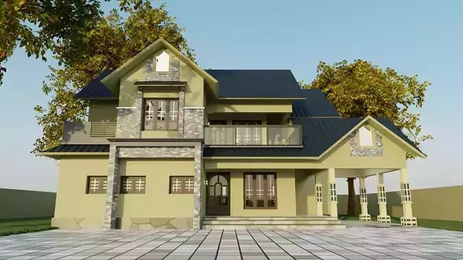 two floor house model Free low-poly 3D model