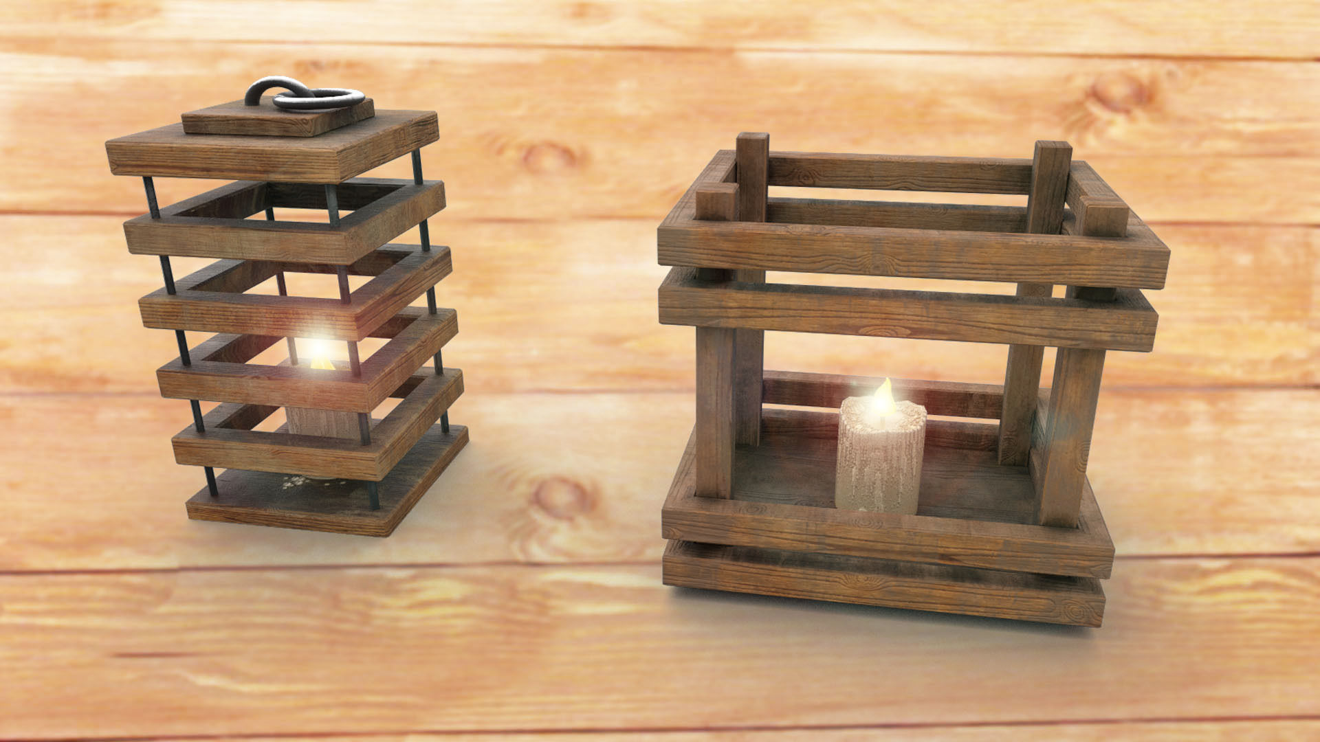 Wooden lamp lantern PBR low-poly 3D model  Low-poly 3D model_4