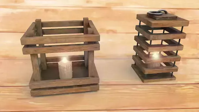 Wooden lamp lantern PBR low-poly 3D model  Low-poly 3D model