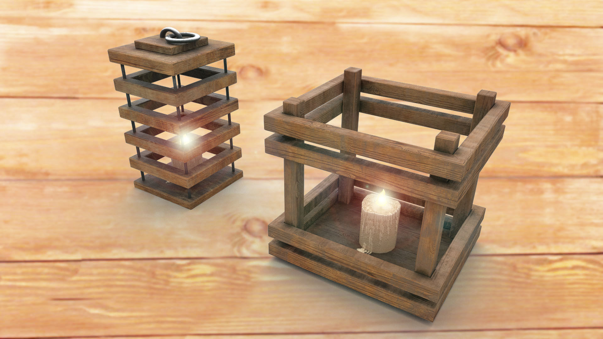 Wooden lamp lantern PBR low-poly 3D model  Low-poly 3D model_3