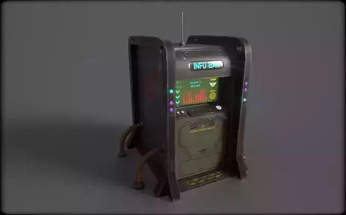 Cyberpunk info ticket machine Low-poly 3D model