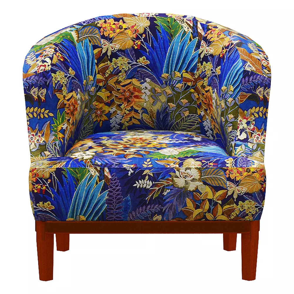 Armchair with floral pattern Low-poly 3D model_0