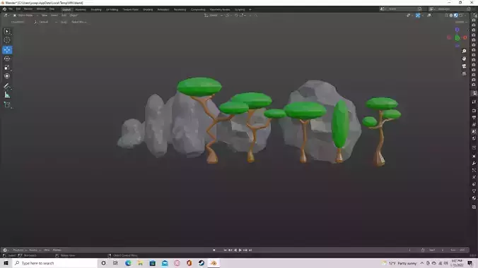 low poly  trees and rocks