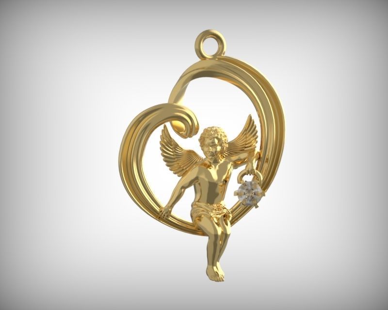 Pendant Angel in the heart 3D print model_9