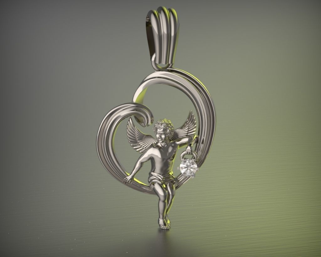 Pendant Angel in the heart 3D print model_2