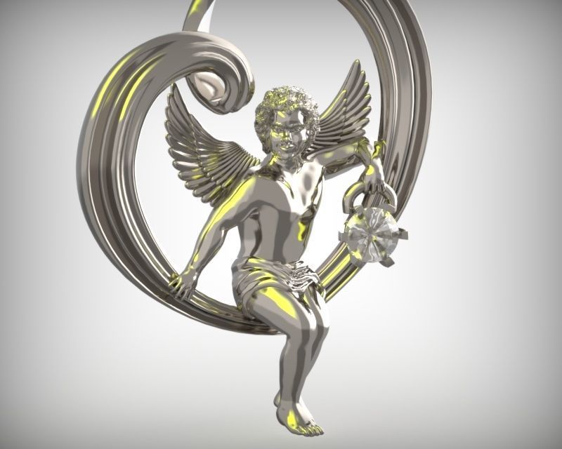 Pendant Angel in the heart 3D print model_5