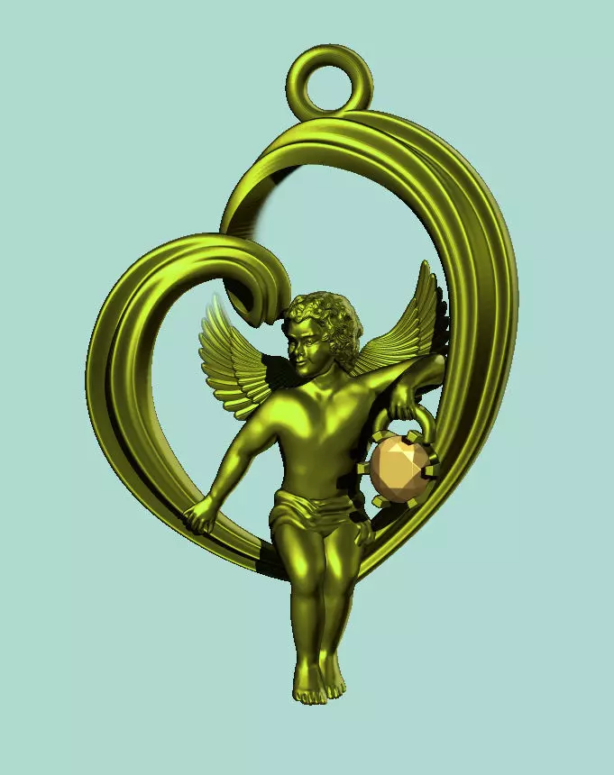 Pendant Angel in the heart 3D print model_0