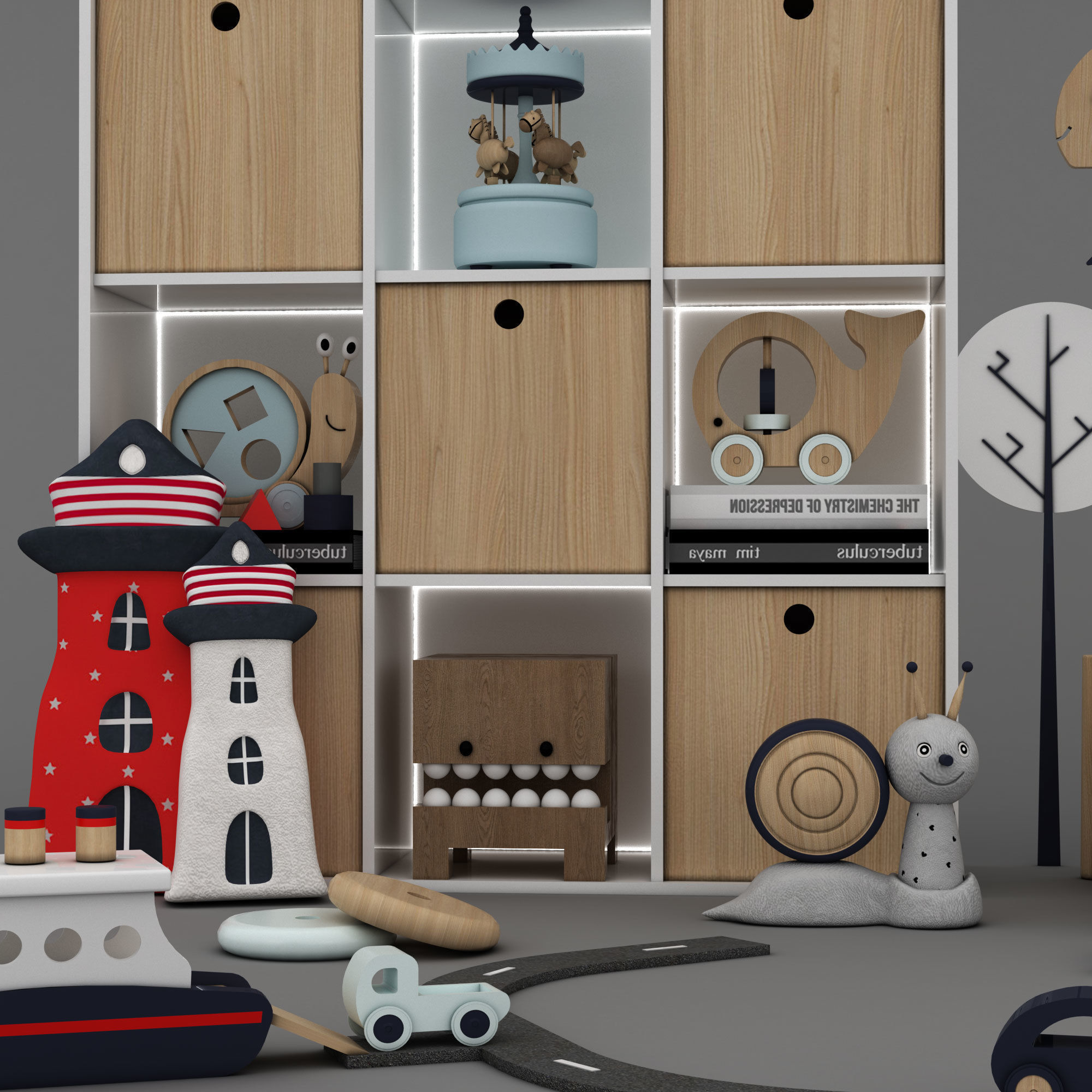 toys and furniture set Low-poly 3D model_3