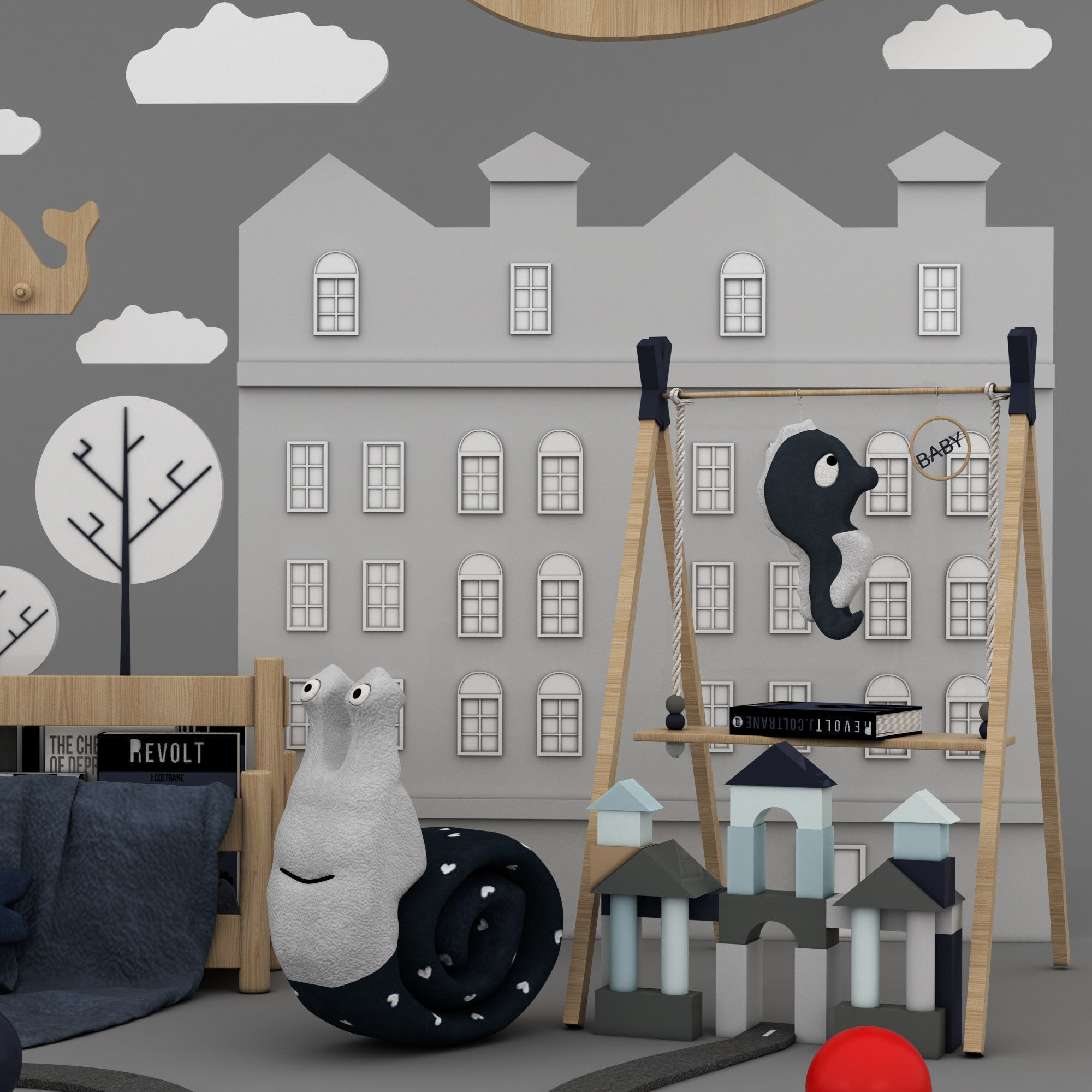 toys and furniture set Low-poly 3D model_1