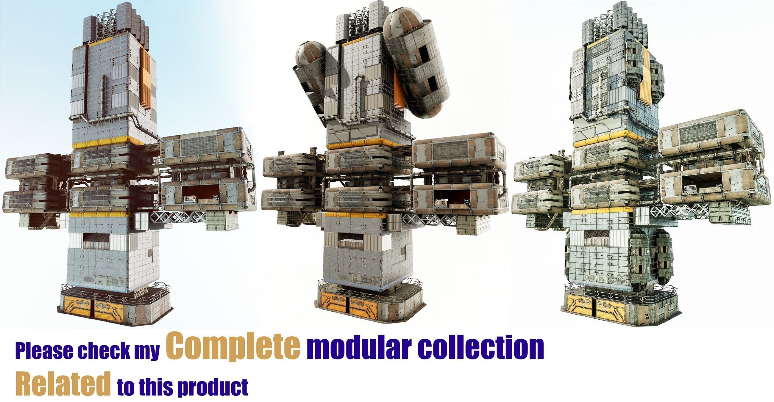 sci fi walls - modular kit Low-poly 3D model_5
