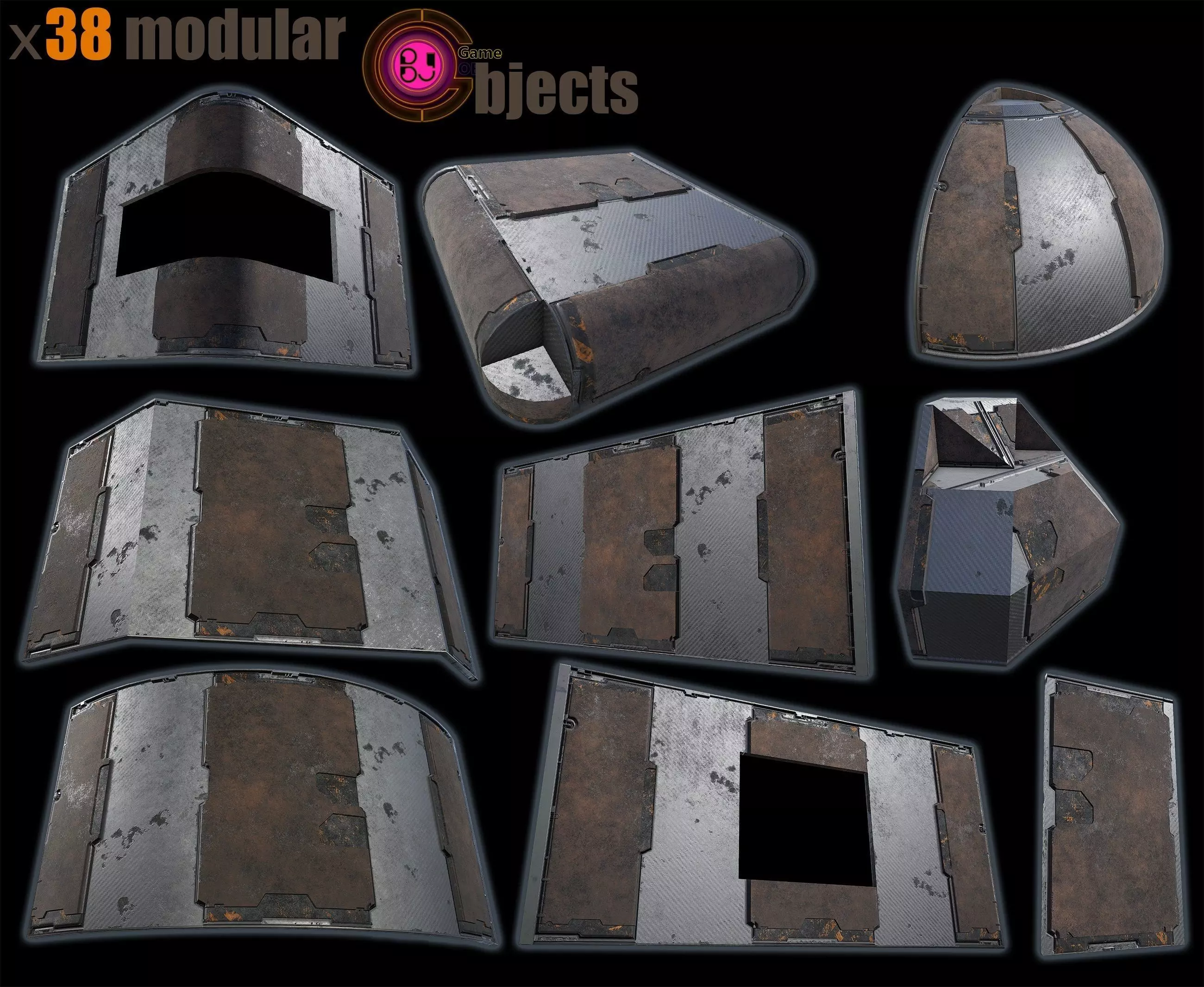 sci fi walls - modular kit Low-poly 3D model_0