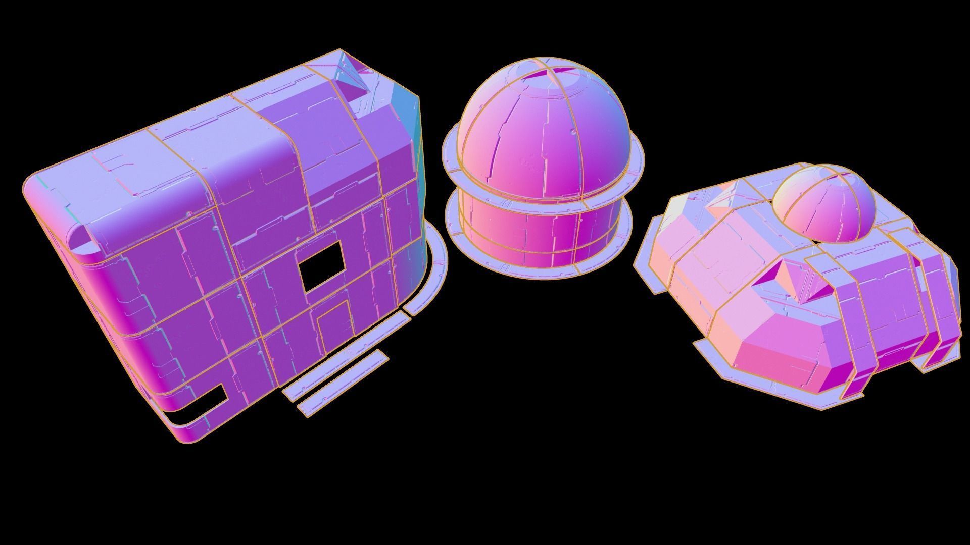 sci fi walls - modular kit Low-poly 3D model_11