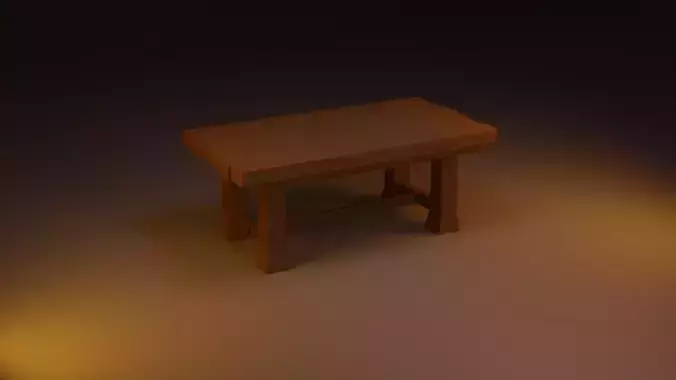 Low Poly Old Rustic Wood Table