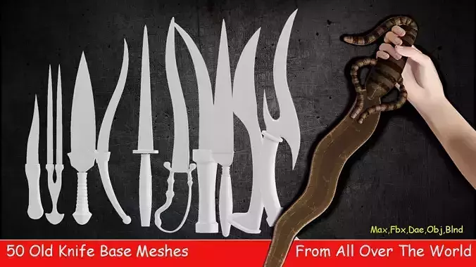 50 Old Knife Low-poly 3D model