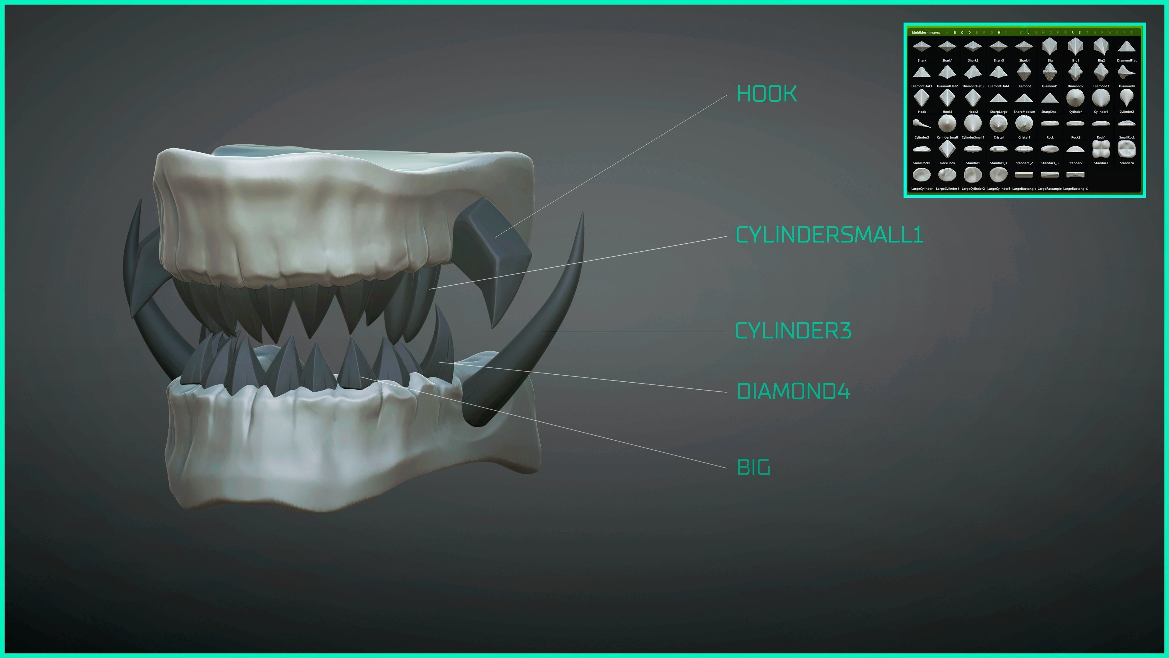 Stylized fangs and teeth - over 50 Insert mesh Zbrush 3D model_3