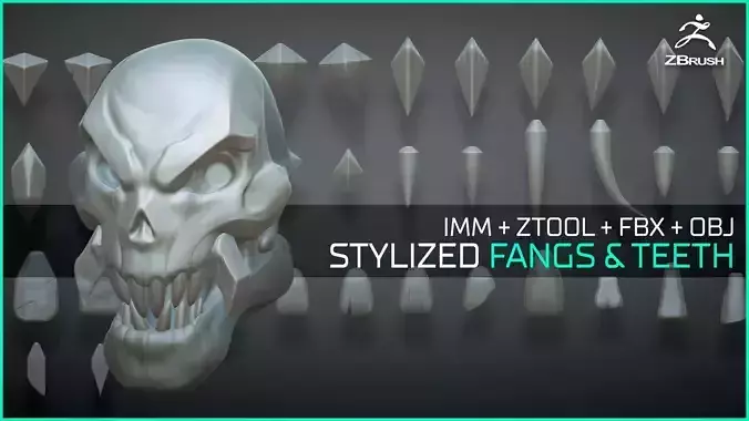 Stylized fangs and teeth - over 50 Insert mesh Zbrush 3D model