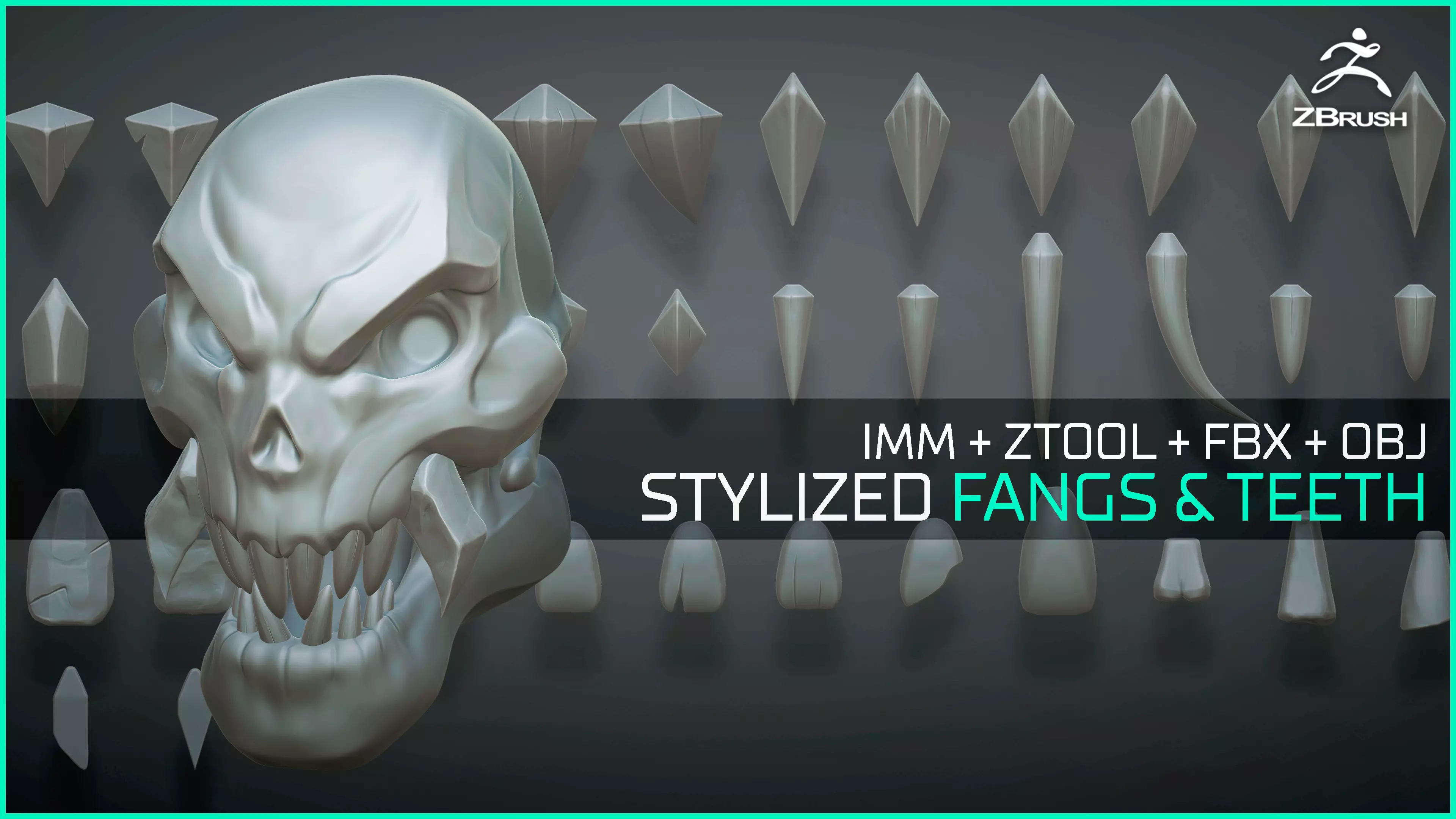 Stylized fangs and teeth - over 50 Insert mesh Zbrush 3D model_0
