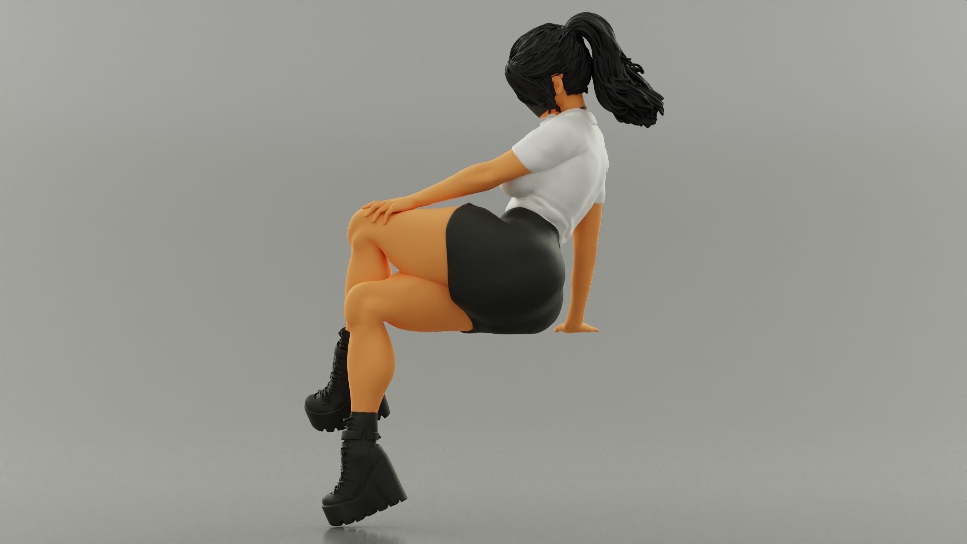 Beautiful Young Girl In A Mask Sitting on a Bench 3D print model_8