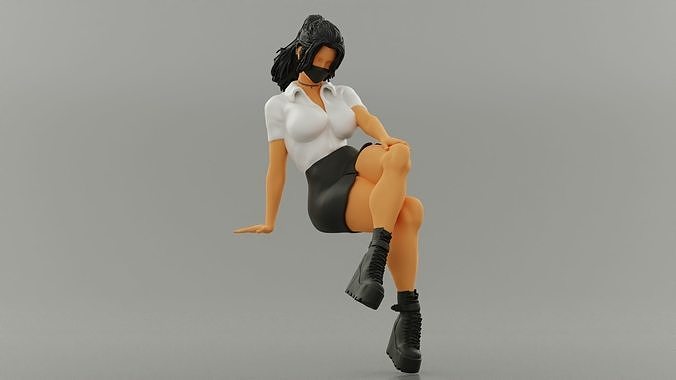 Beautiful Young Girl In A Mask Sitting on a Bench 3D print model