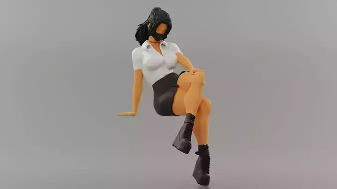 Beautiful Young Girl In A Mask Sitting on a Bench 3D print model