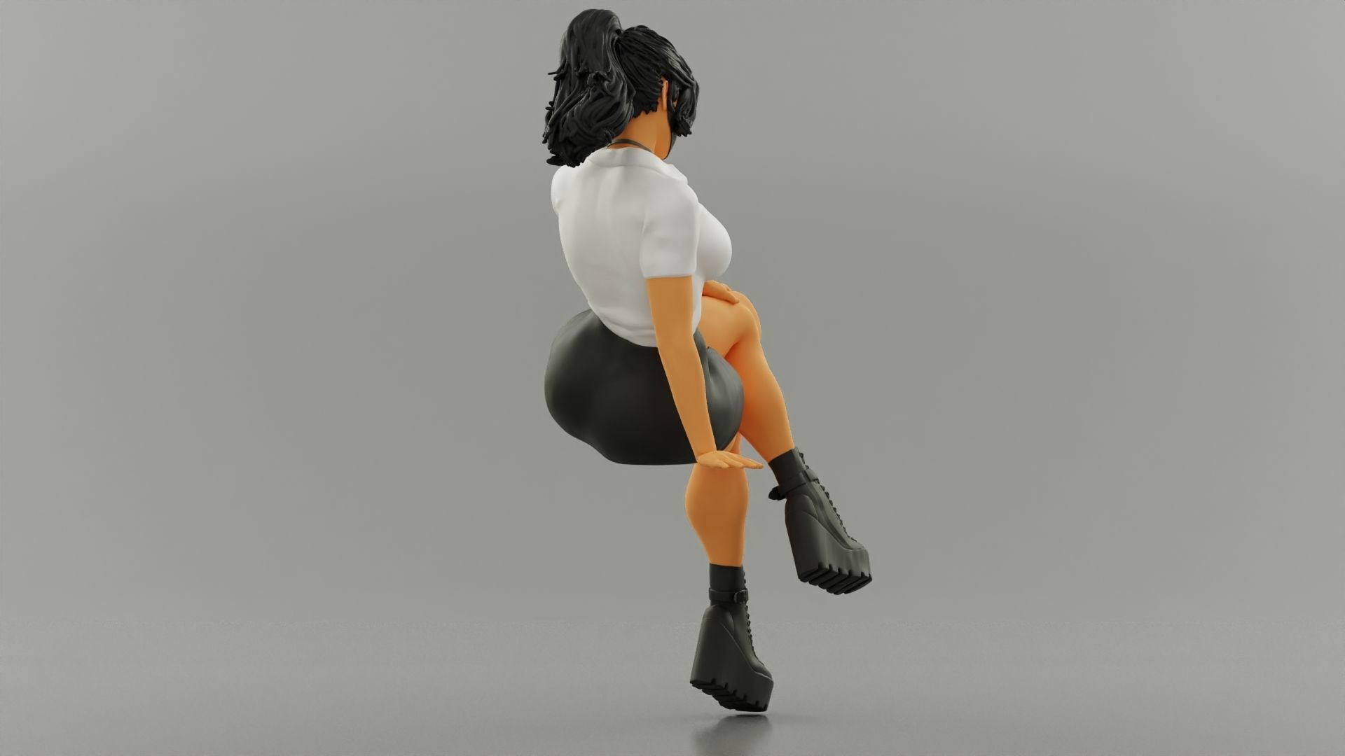 Beautiful Young Girl In A Mask Sitting on a Bench 3D print model_4