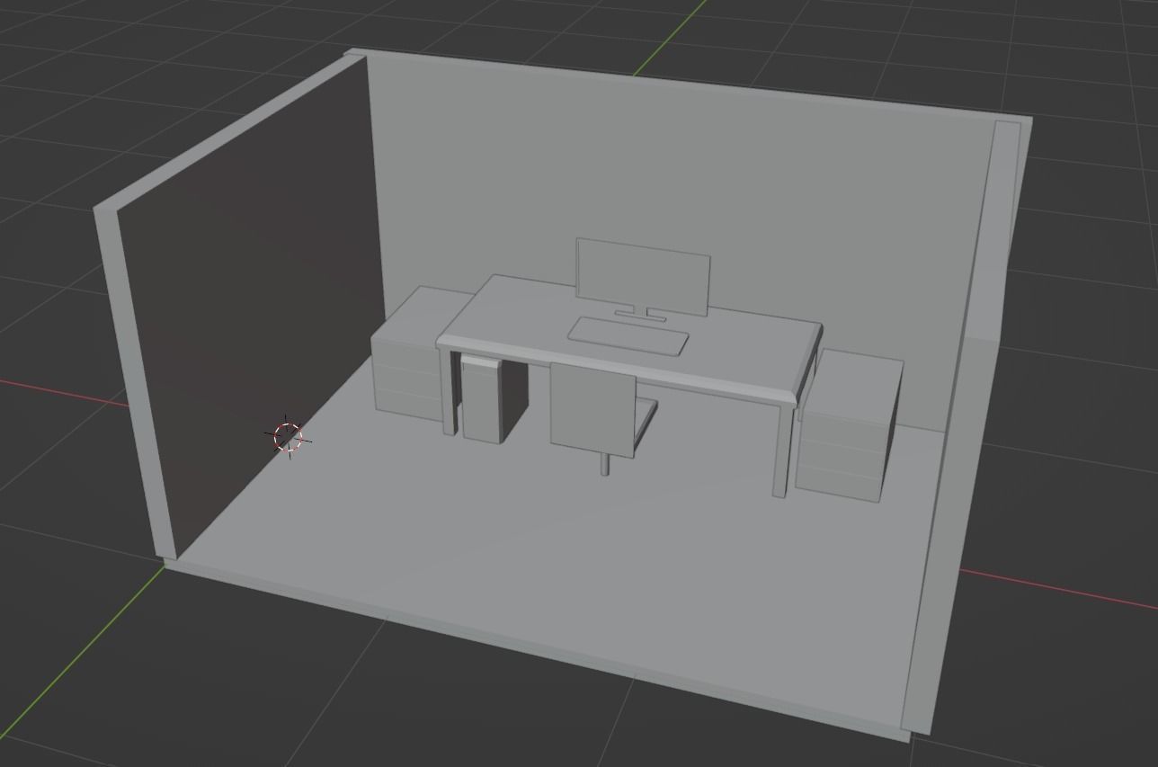 Simple Cubical Office Model - LowPoly Low-poly 3D model_6