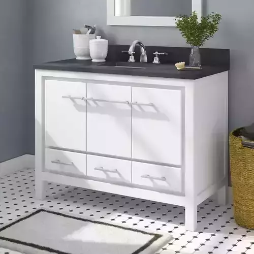 Vanity in White with Grey Quartz Top 3D model