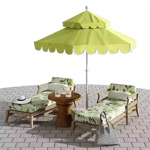 Beach umbrella and chaise longue set 6