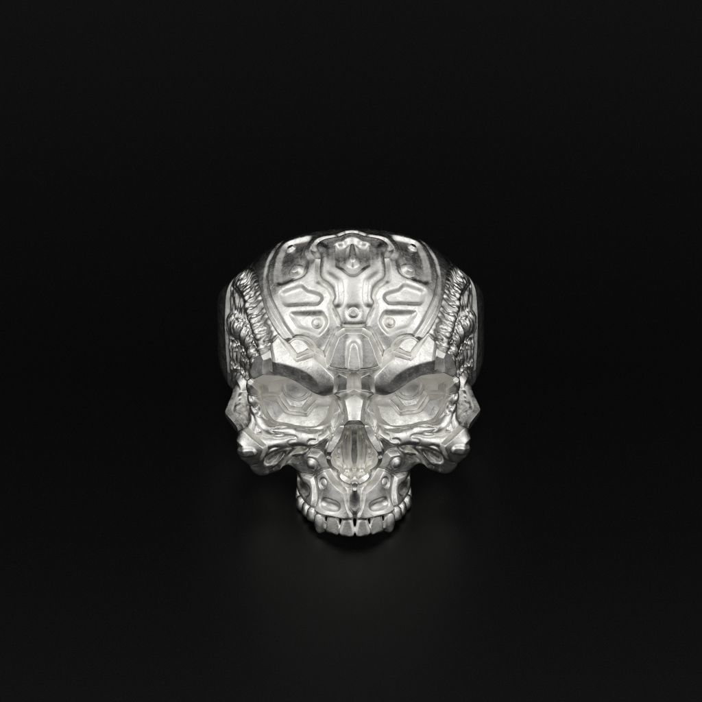 Biomechanical Skull Ring STL 3D print model_6