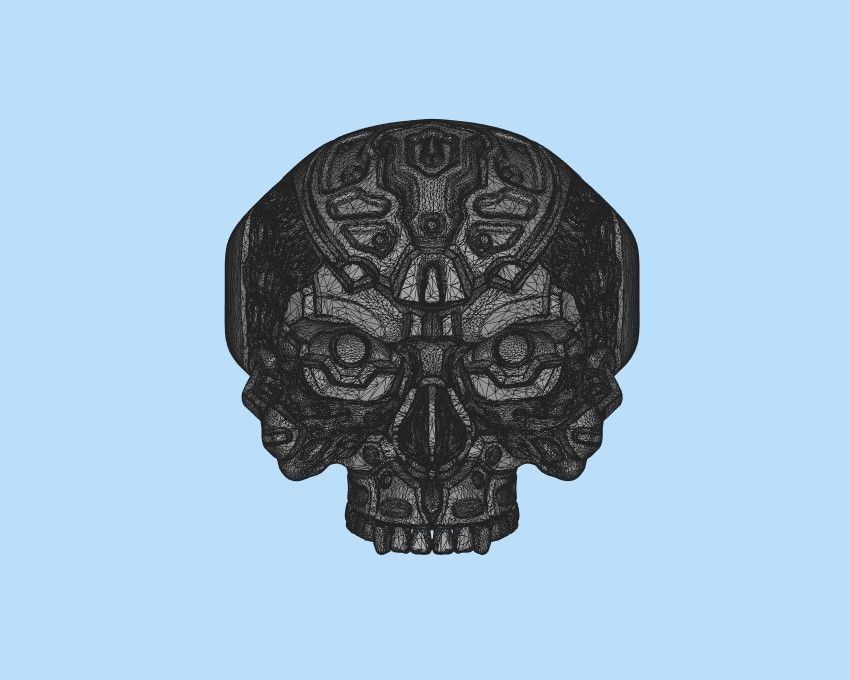 Biomechanical Skull Ring STL 3D print model_33