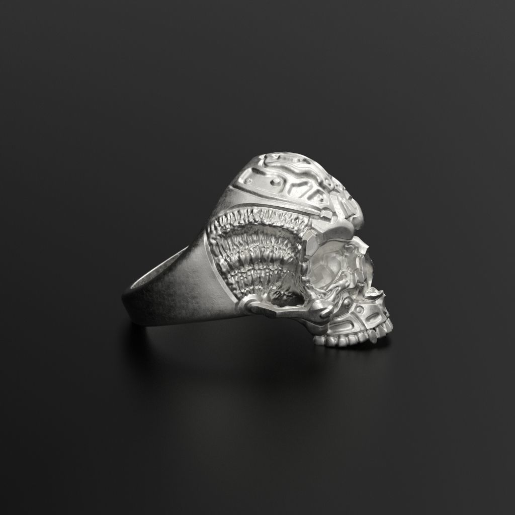 Biomechanical Skull Ring STL 3D print model_4